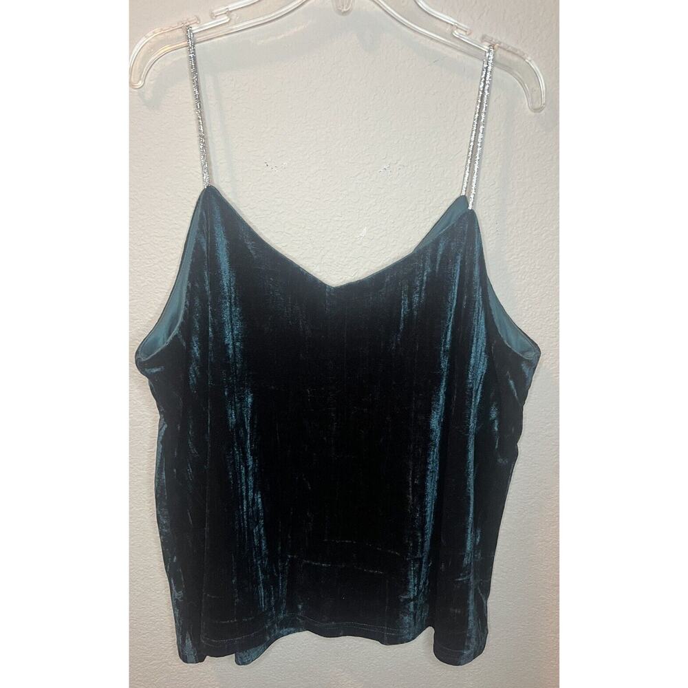 Women’s Rachel Zoe Emerald Velvet Blouse Crystal Embellished Straps Size Large - Picture 4 of 14